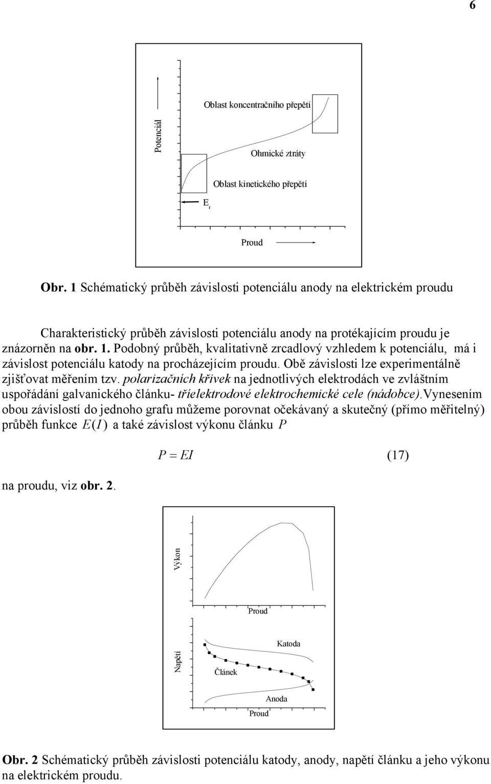 Podobný průběh, kvalitativně zrcadlový vzhledem k potenciálu, má i závislost potenciálu katody na procházejícím proudu. Obě závislosti lze experimentálně zjišťovat měřením tzv.