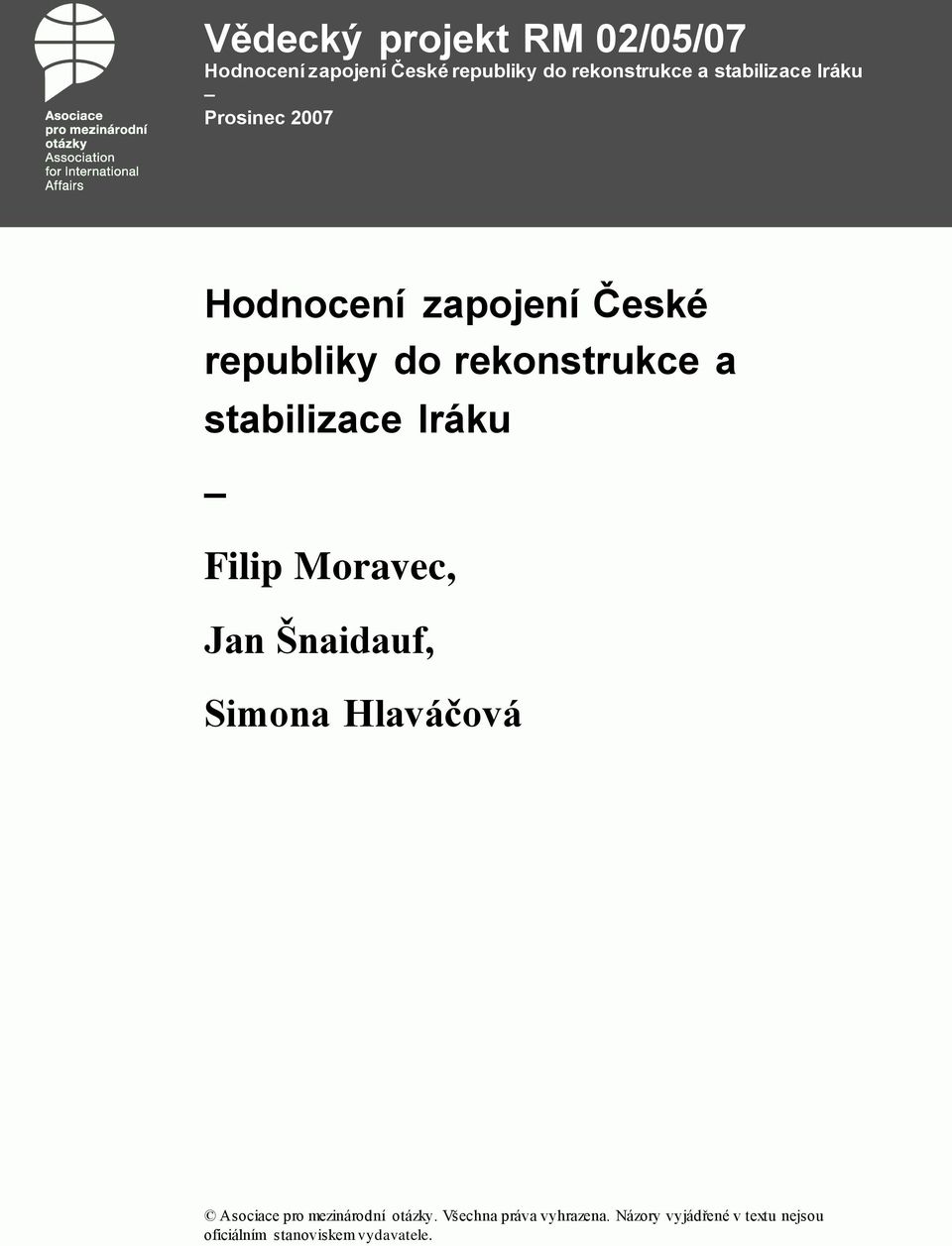 Hlaváčová Asociace pro mezinárodní otázky.