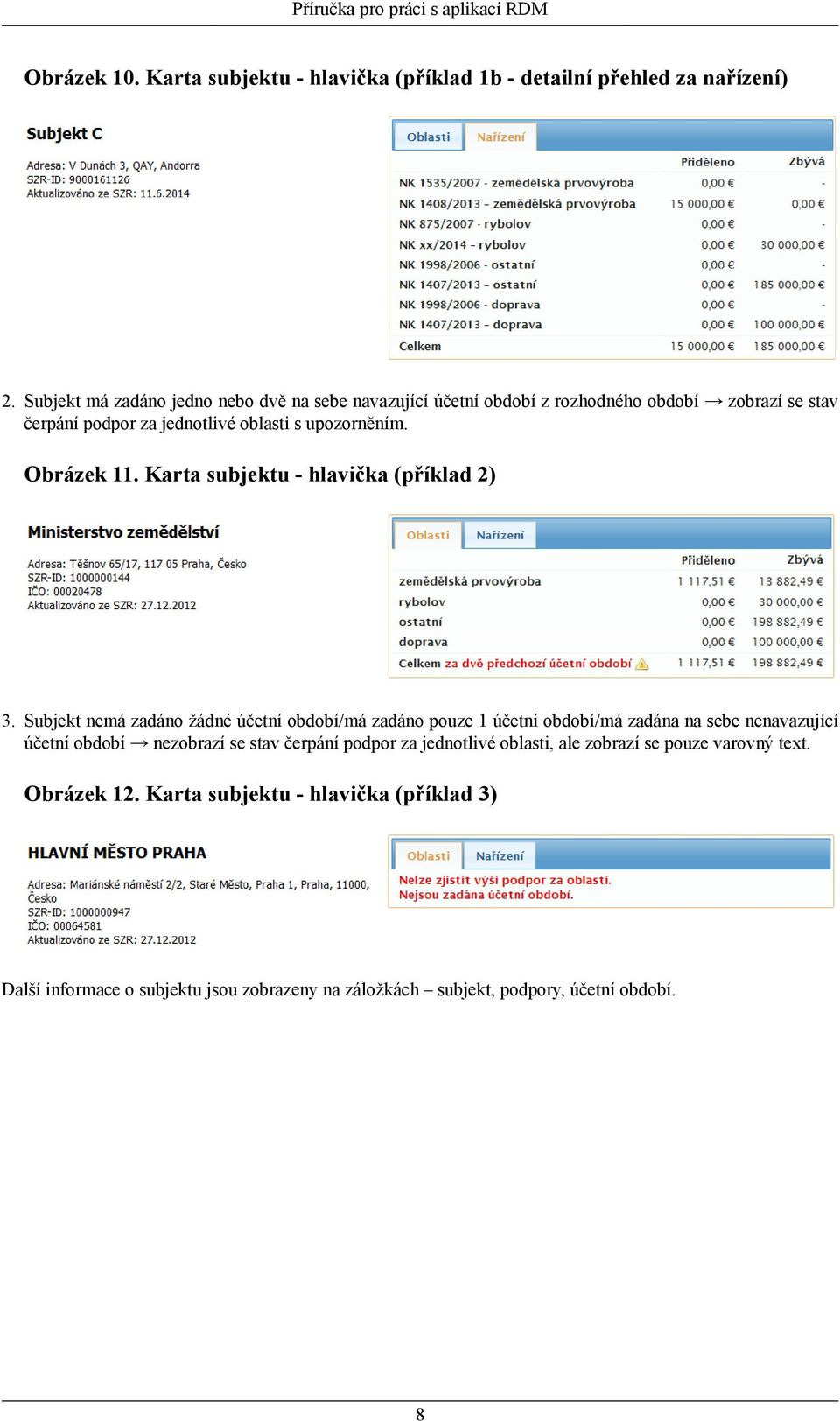 Obrázek 11. Karta subjektu - hlavička (příklad 2) 3.