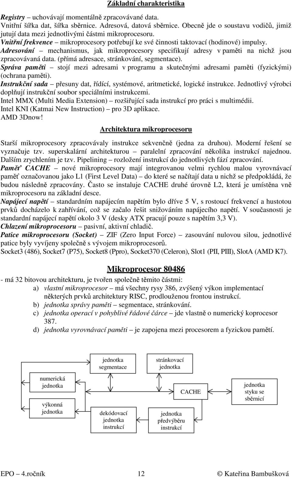 Adresování mechanismus, jak mikroprocesory specifikují adresy v paměti na nichž jsou zpracovávaná data. (přímá adresace, stránkování, segmentace).