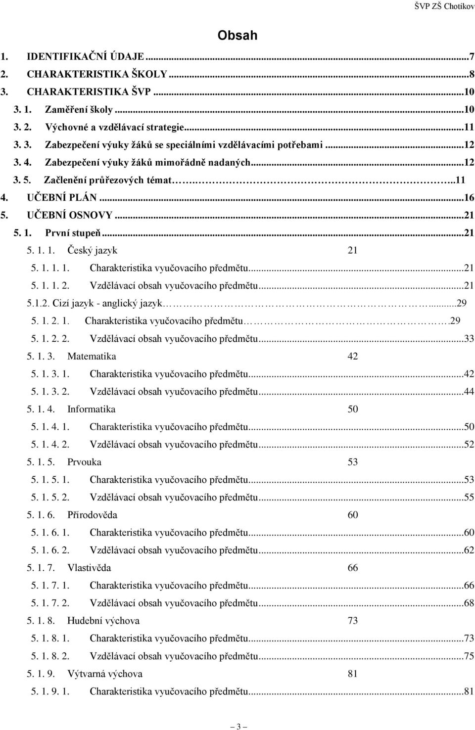 .. 21 5. 1. 1. 2. Vzdělávací obsah vyučovacího předmětu... 21 5.1.2. Cizí jazyk - anglický jazyk...29 5. 1. 2. 1. Charakteristika vyučovacího předmětu.29 5. 1. 2. 2. Vzdělávací obsah vyučovacího předmětu... 33 5.