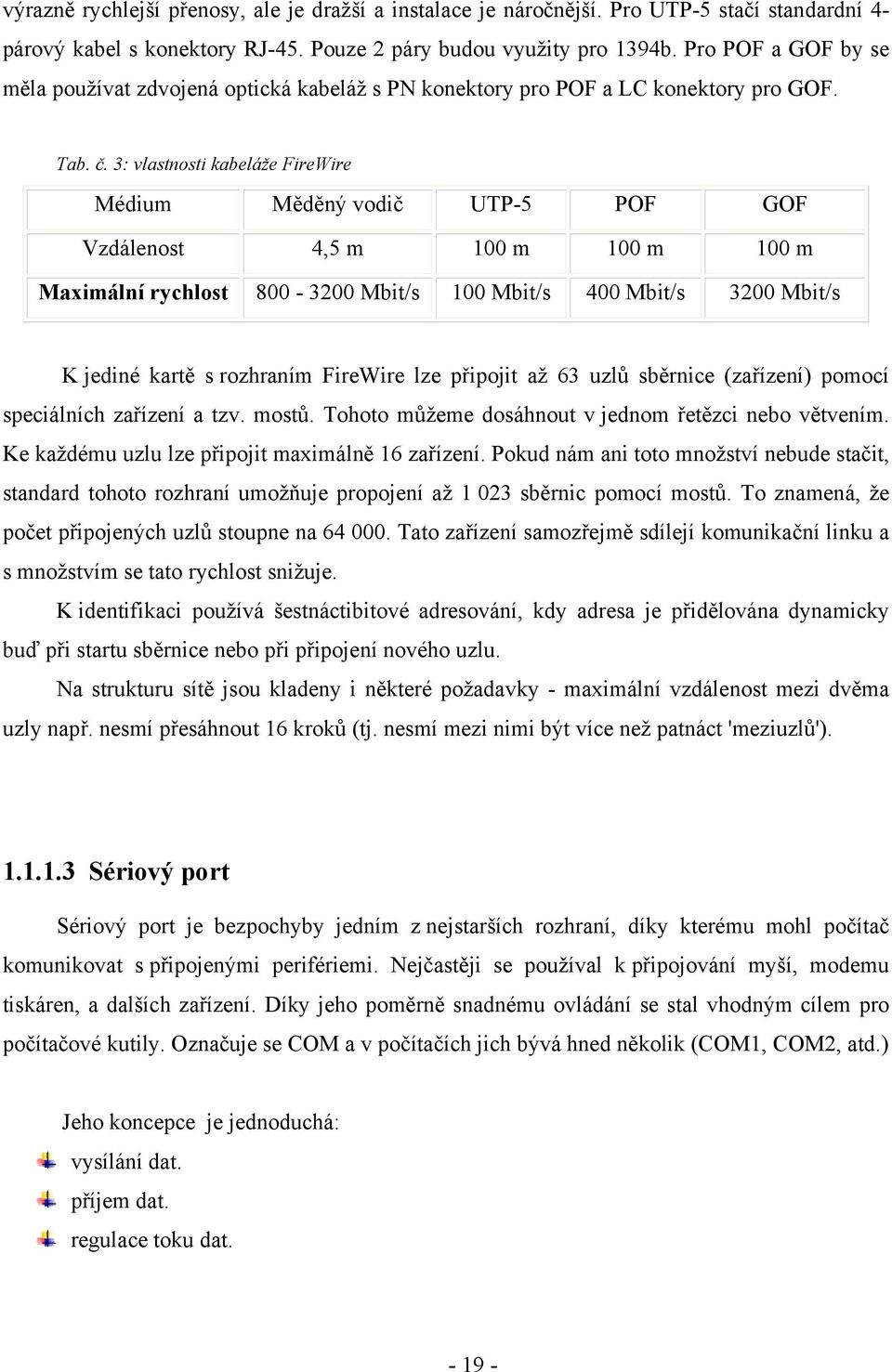 3: vlastnosti kabeláže FireWire Médium Měděný vodič UTP-5 POF GOF Vzdálenost 4,5 m 100 m 100 m 100 m Maximální rychlost 800-3200 Mbit/s 100 Mbit/s 400 Mbit/s 3200 Mbit/s K jediné kartě s rozhraním