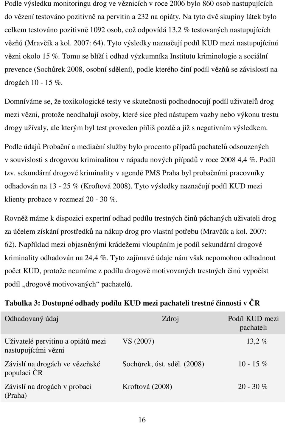 Tyto výsledky naznačují podíl KUD mezi nastupujícími vězni okolo 15 %.