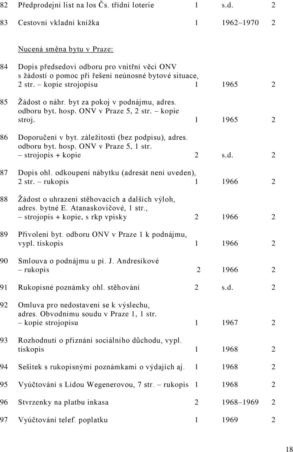 odboru byt. hosp. ONV v Praze 5, 1 str. strojopis + kopie 2 s.d. 2 87 Dopis ohl. odkoupení nábytku (adresát není uveden), 2 str.