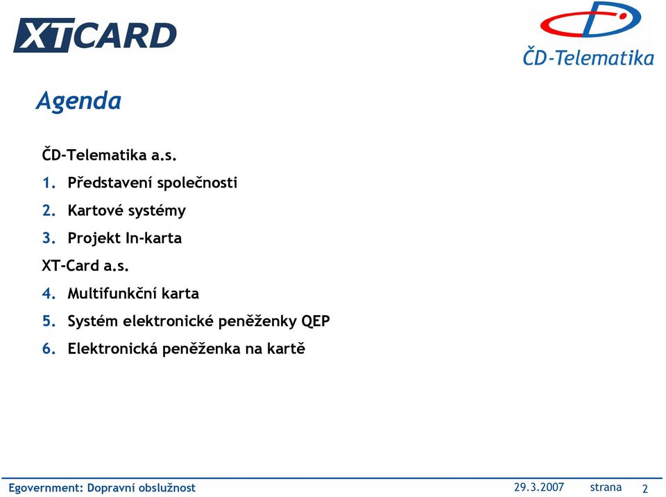 Multifunkční karta 5. Systém elektronické peněženky QEP 6.