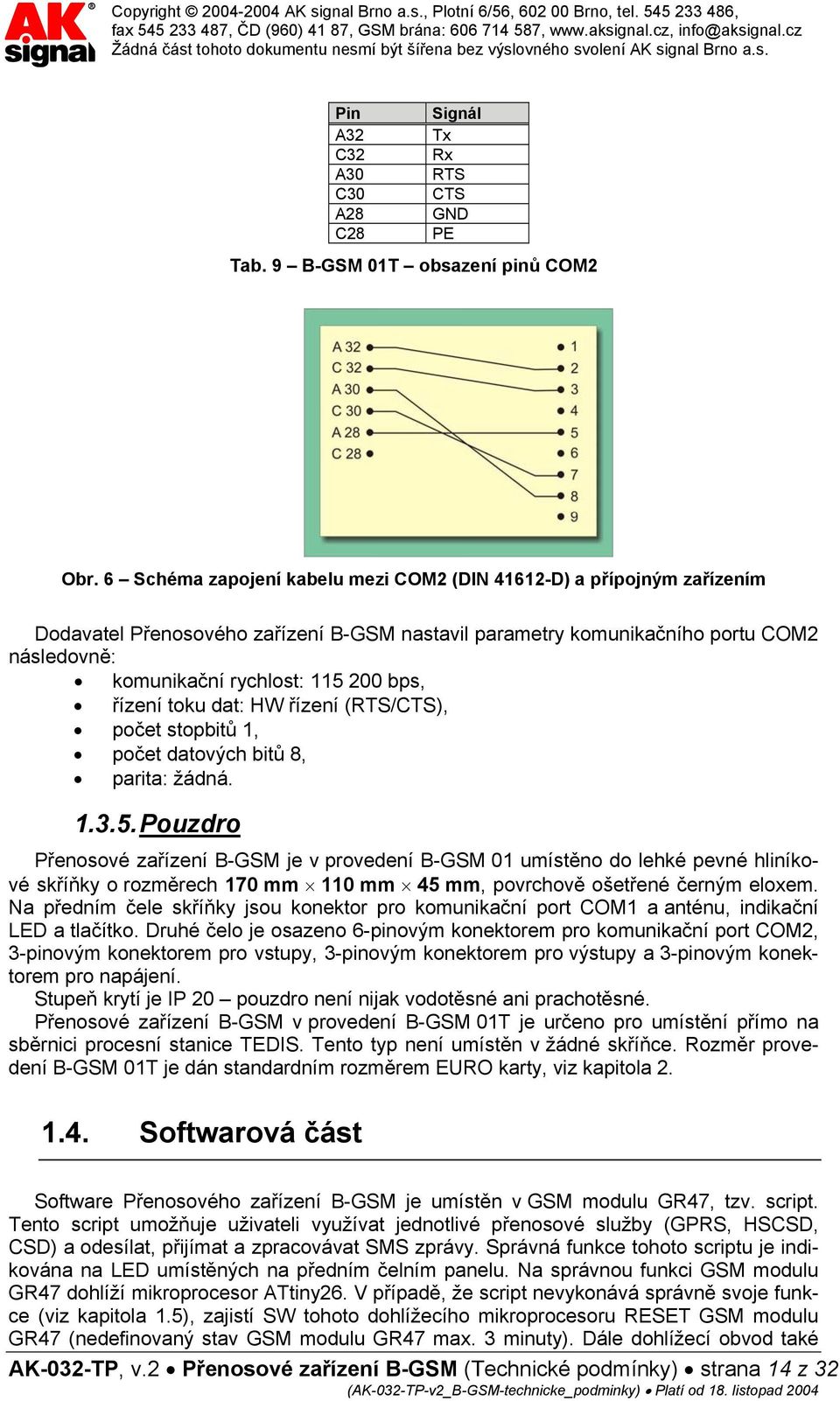 řízení toku dat: HW řízení (RTS/CTS), počet stopbitů 1, počet datových bitů 8, parita: žádná. 1.3.5.