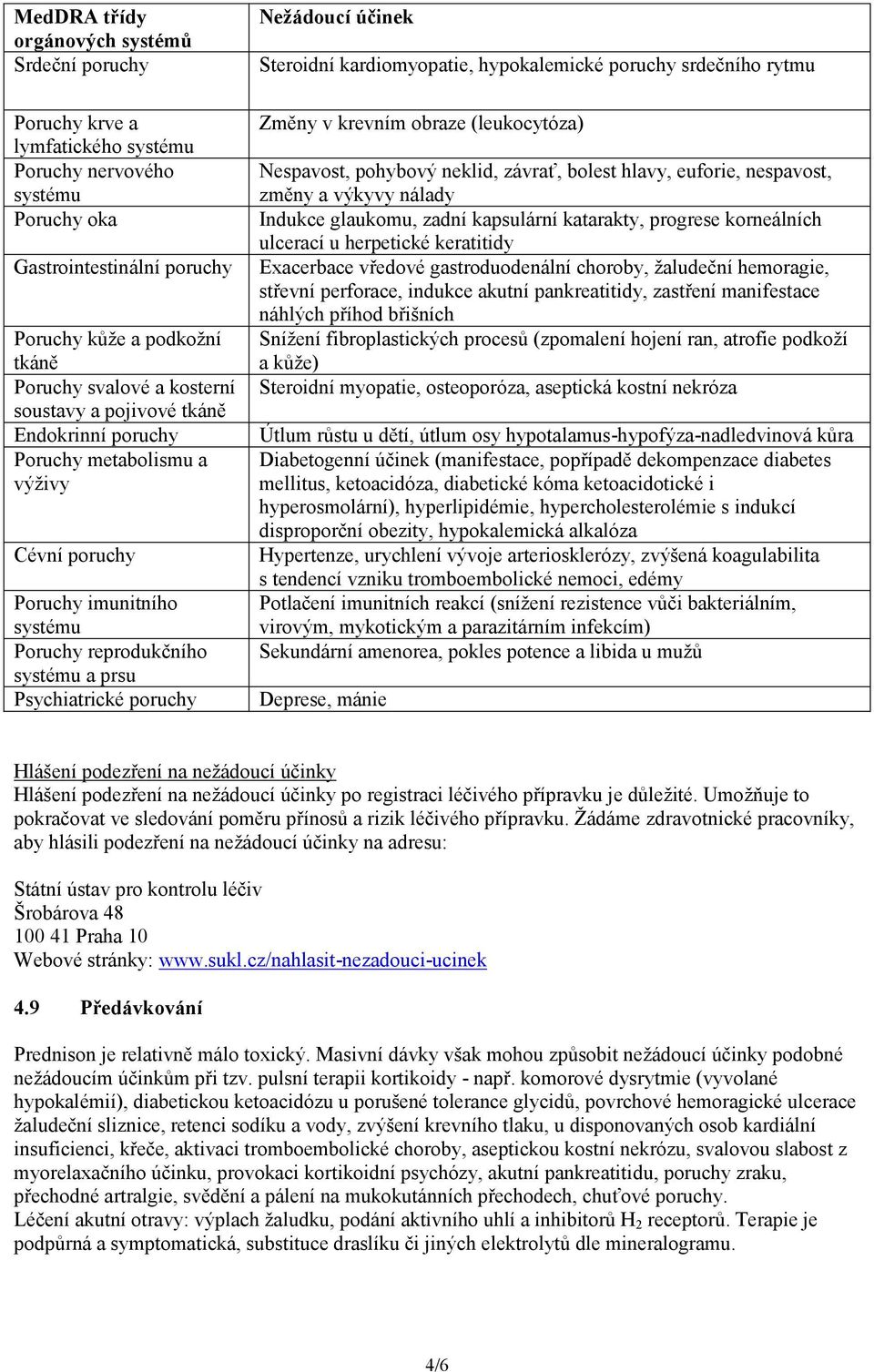 Steroidní kardiomyopatie, hypokalemické poruchy srdečního rytmu Změny v krevním obraze (leukocytóza) Nespavost, pohybový neklid, závrať, bolest hlavy, euforie, nespavost, změny a výkyvy nálady