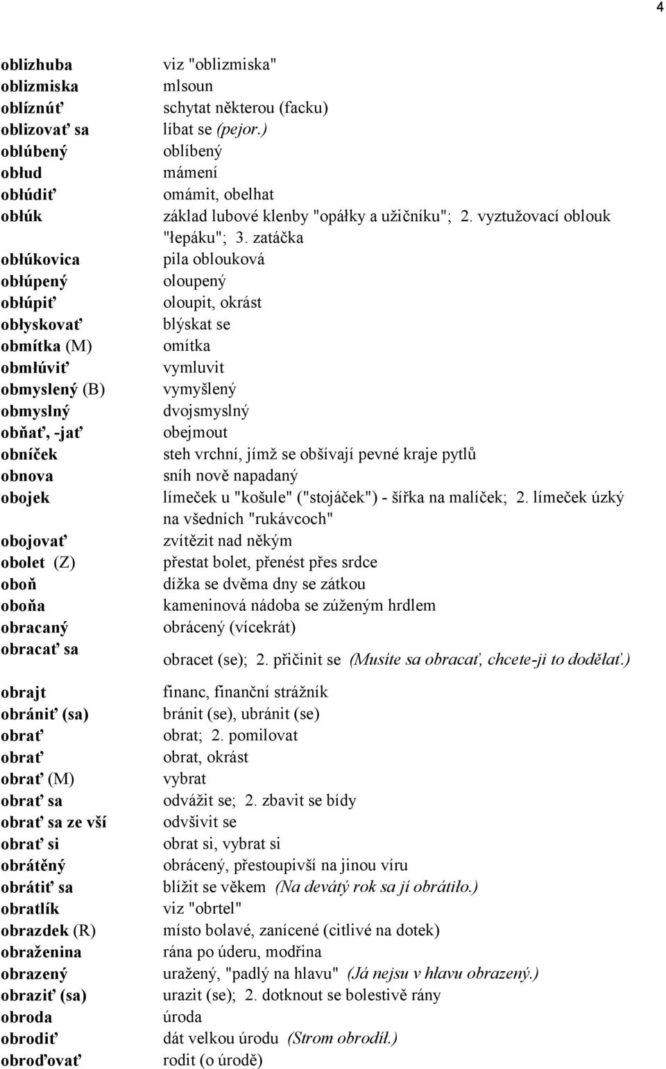 obrodiť obroďovať viz "oblizmiska" mlsoun schytat některou (facku) lìbat se (pejor.) oblìben m menì om mit, obelhat z klad lubovè klenby "op łky a uûičnìku"; 2. vyztuûovacì oblouk "łep ku"; 3.