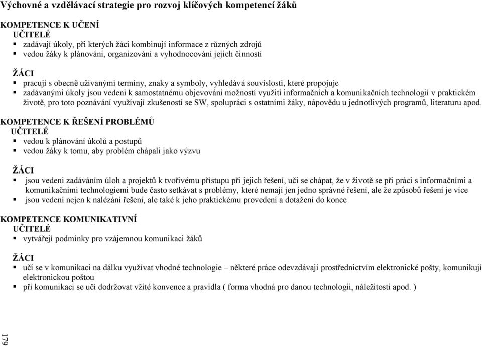 informačních a komunikačních technologií v praktickém životě, pro toto poznávání využívají zkušeností se SW, spolupráci s ostatními žáky, nápovědu u jednotlivých programů, literaturu apod.