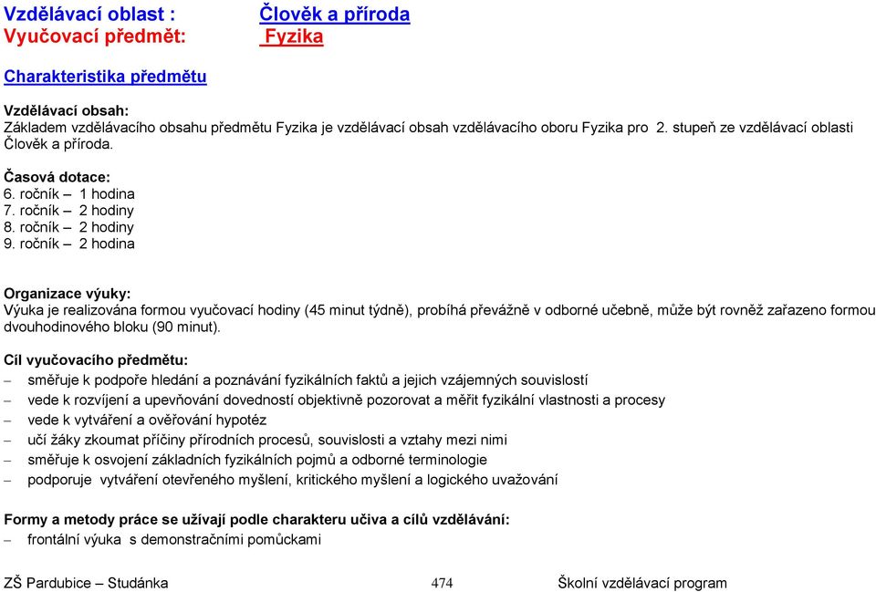 ročník 2 hodina Organizace výuky: Výuka je realizována formou vyučovací hodiny (45 minut týdně), probíhá převážně v odborné učebně, může být rovněž zařazeno formou dvouhodinového bloku (90 minut).