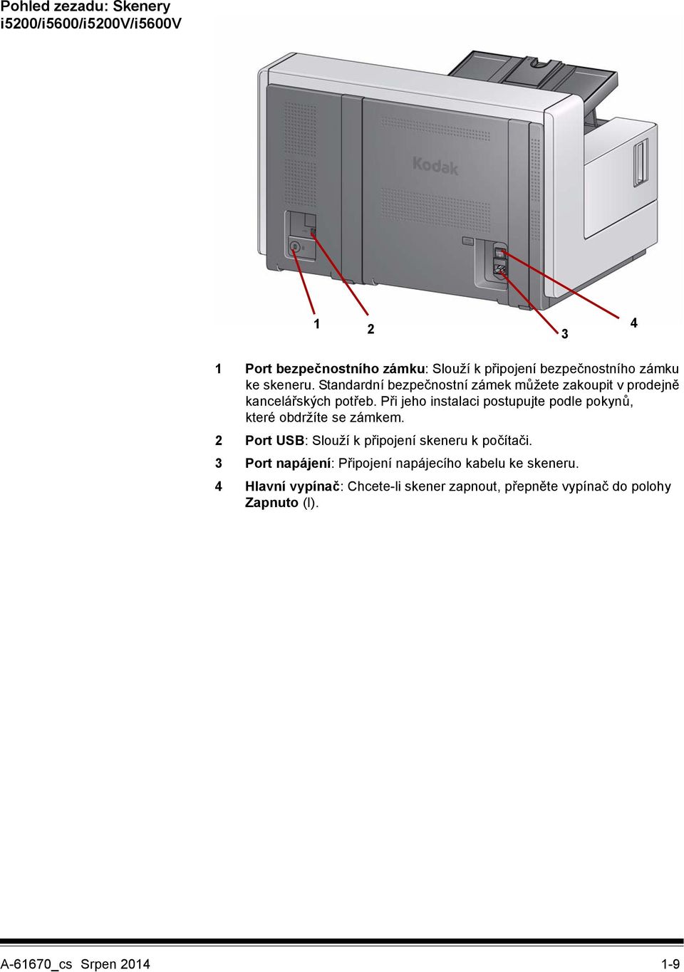 Při jeho instalaci postupujte podle pokynů, které obdržíte se zámkem. 2 Port USB: Slouží k připojení skeneru k počítači.