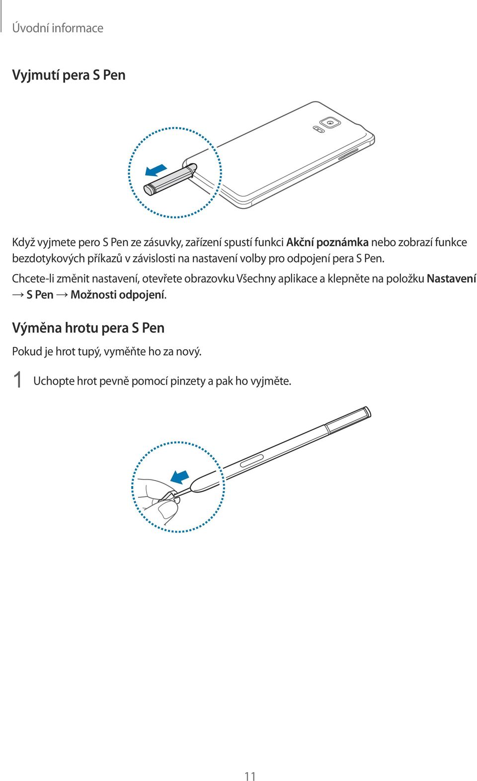 Chcete-li změnit nastavení, otevřete obrazovku Všechny aplikace a klepněte na položku Nastavení S Pen Možnosti