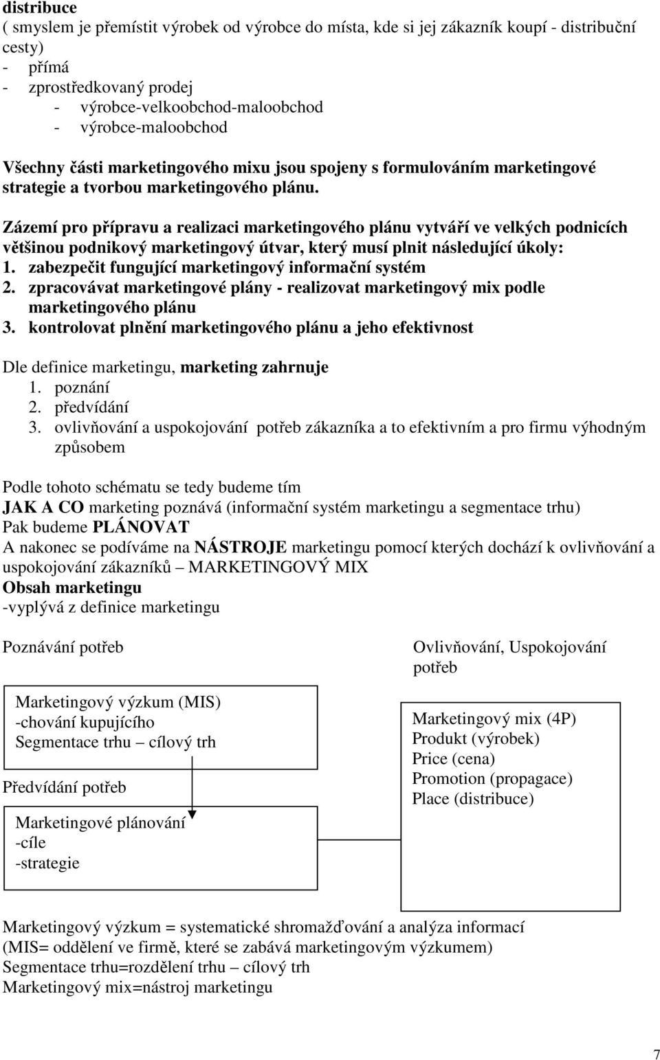 Zázemí pro přípravu a realizaci marketingového plánu vytváří ve velkých podnicích většinou podnikový marketingový útvar, který musí plnit následující úkoly: 1.