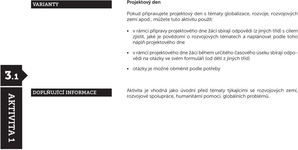 naplánovat podle toho náplň projektového dne v rámci projektového dne žáci během určitého časového úseku sbírají odpovědi na otázky ve svém formuláři (od dětí z