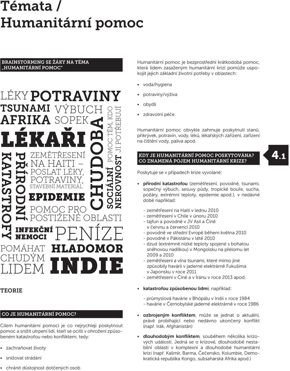 POTRAVINY TSUNAMI VÝBUCH SOPEK LÉKAŘI ZEMĚTŘESENÍ NA HAITI POSLAT LÉKY, POTRAVINY, STAVEBNÍ MATERIÁL EPIDEMIE INFEKČNÍ NEMOCI chránit důstojnost dotčených osob CHUDOBA POMOC TĚM, KDO JI POTŘEBUJÍ