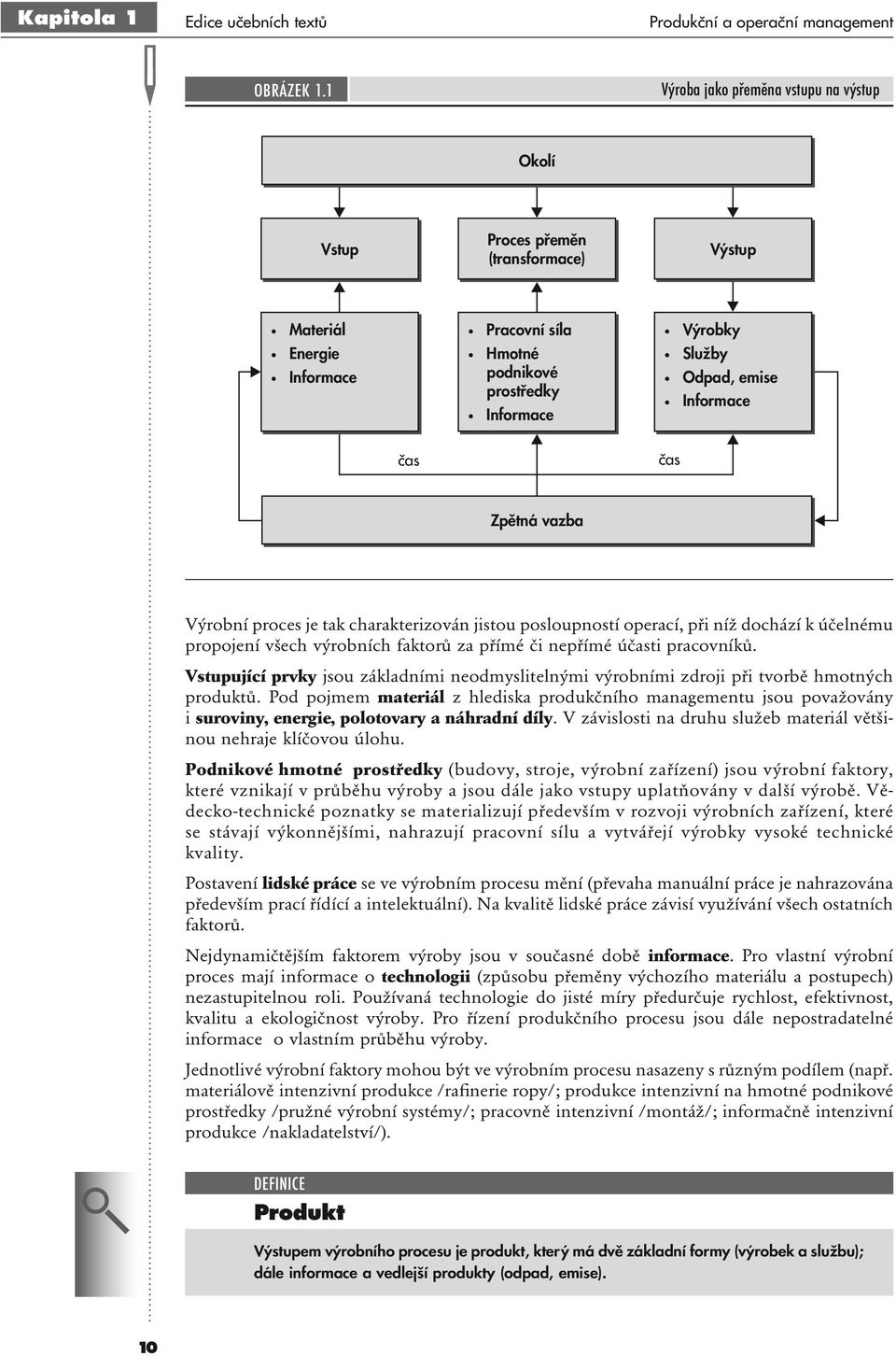 Informace čas čas Zpětná vazba Výrobní proces je tak charakterizován jistou posloupností operací, při níž dochází k účelnému propojení všech výrobních faktorů za přímé či nepřímé účasti pracovníků.