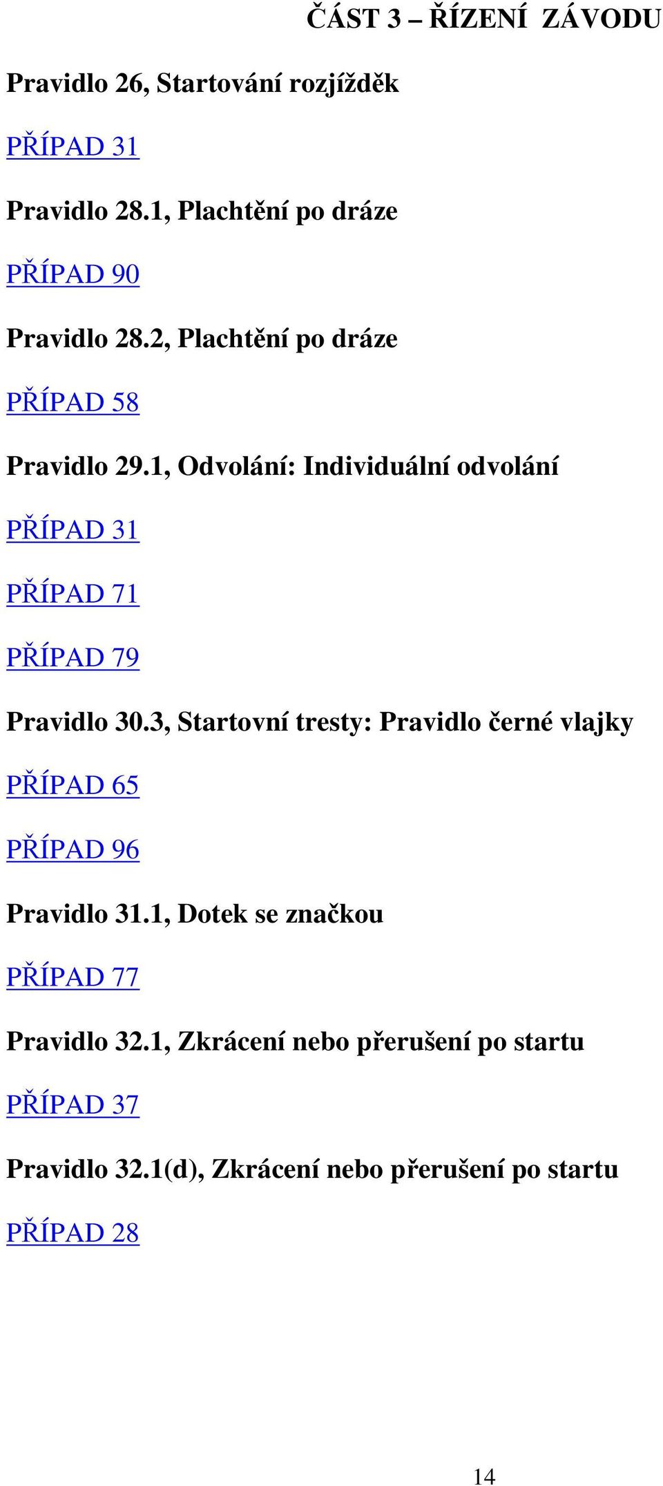 1, Odvolání: Individuální odvolání PŘÍPAD 31 PŘÍPAD 71 PŘÍPAD 79 Pravidlo 30.