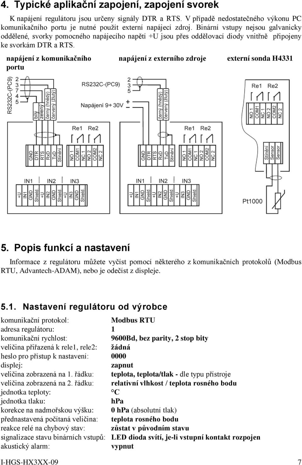 napájení z komunikačního napájení z externího zdroje externí sonda H4331 portu 5.