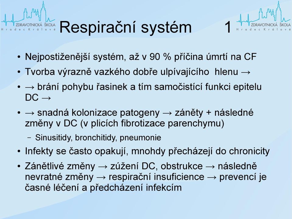 fibrotizace parenchymu) Sinusitidy, bronchitidy, pneumonie Infekty se často opakují, mnohdy přecházejí do chronicity