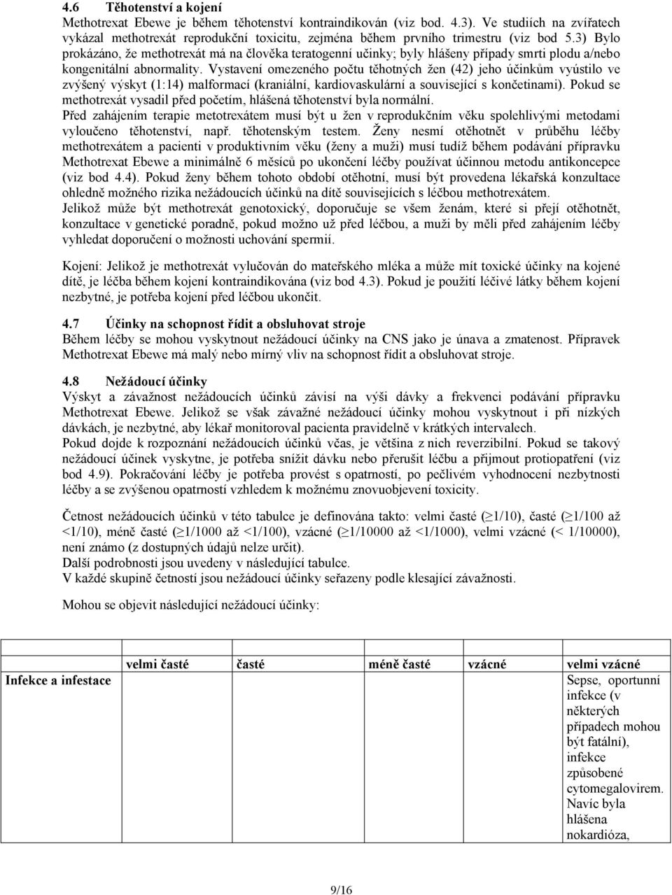 3) Bylo prokázáno, že methotrexát má na člověka teratogenní učinky; byly hlášeny případy smrti plodu a/nebo kongenitální abnormality.