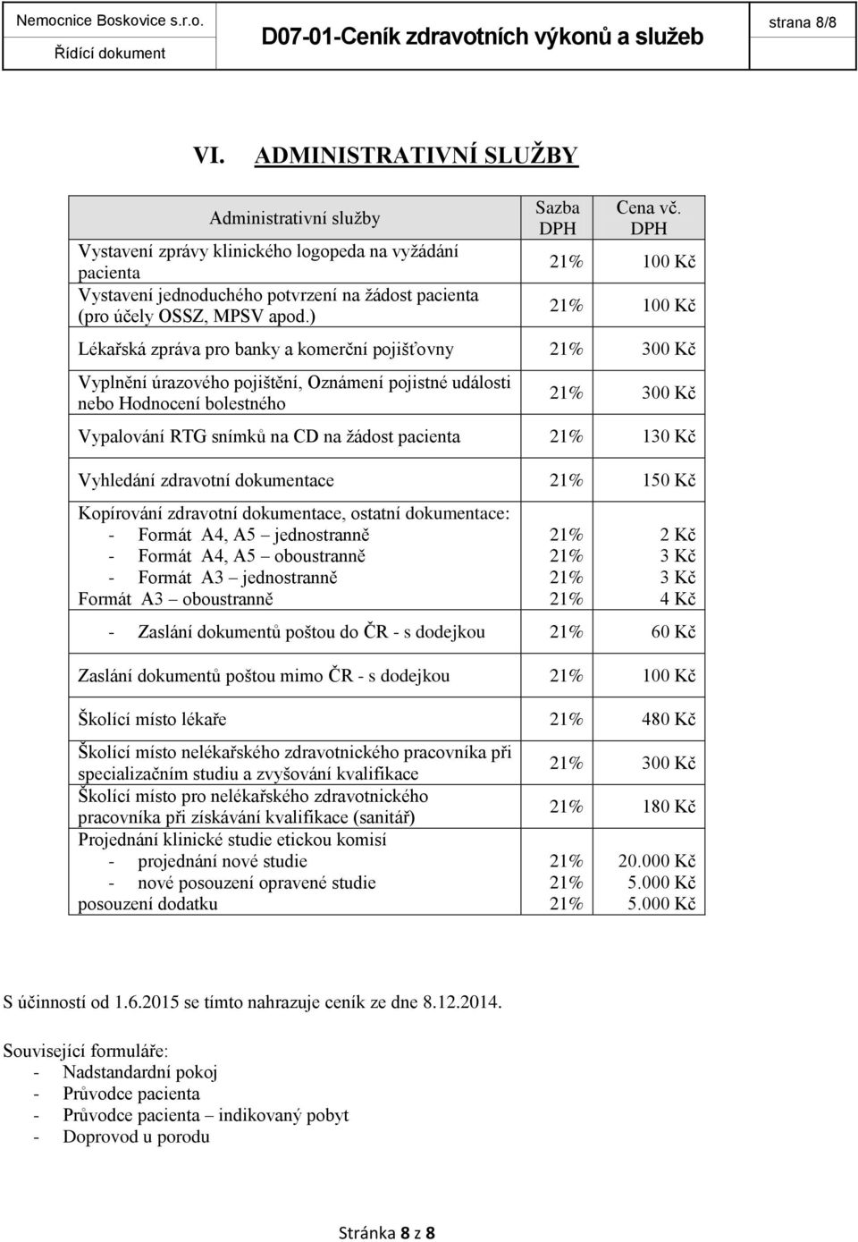 Lékařská zpráva pro banky a komerční pojišťovny 300 Kč Vyplnění úrazového pojištění, Oznámení pojistné události nebo Hodnocení bolestného 300 Kč Vypalování RTG snímků na CD na žádost pacienta 130 Kč