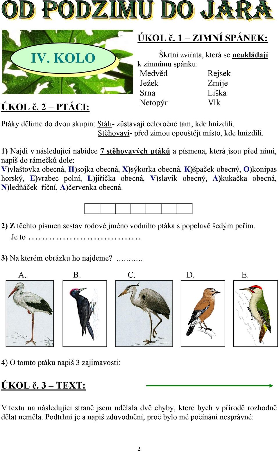 Stěhovaví- před zimou opouštějí místo, kde hnízdili.