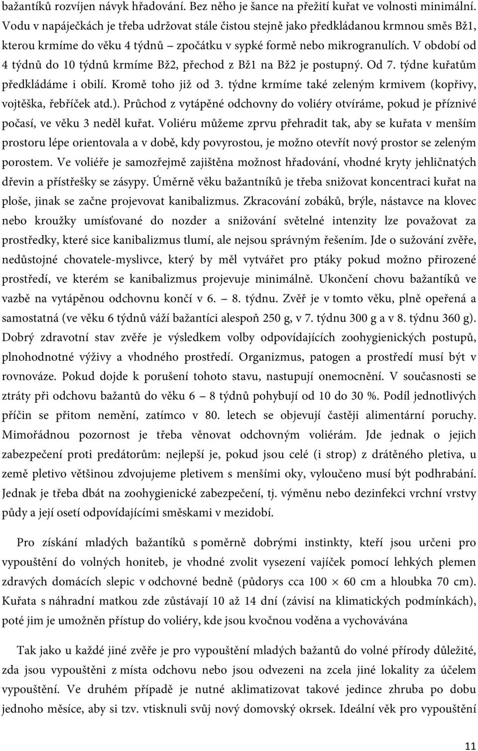 V období od 4 týdnů do 10 týdnů krmíme Bž2, přechod z Bž1 na Bž2 je postupný. Od 7. týdne kuřatům předkládáme i obilí. Kromě toho již od 3.