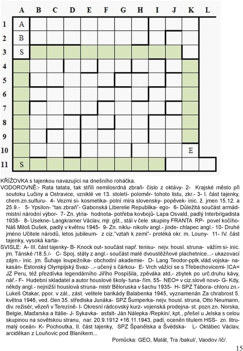 - 5- Ypsilon- tas zbraň - Gabonská Liberelie Republika- ego- 6- Důležitá součást armádmístní národní výbor- 7- Zn.