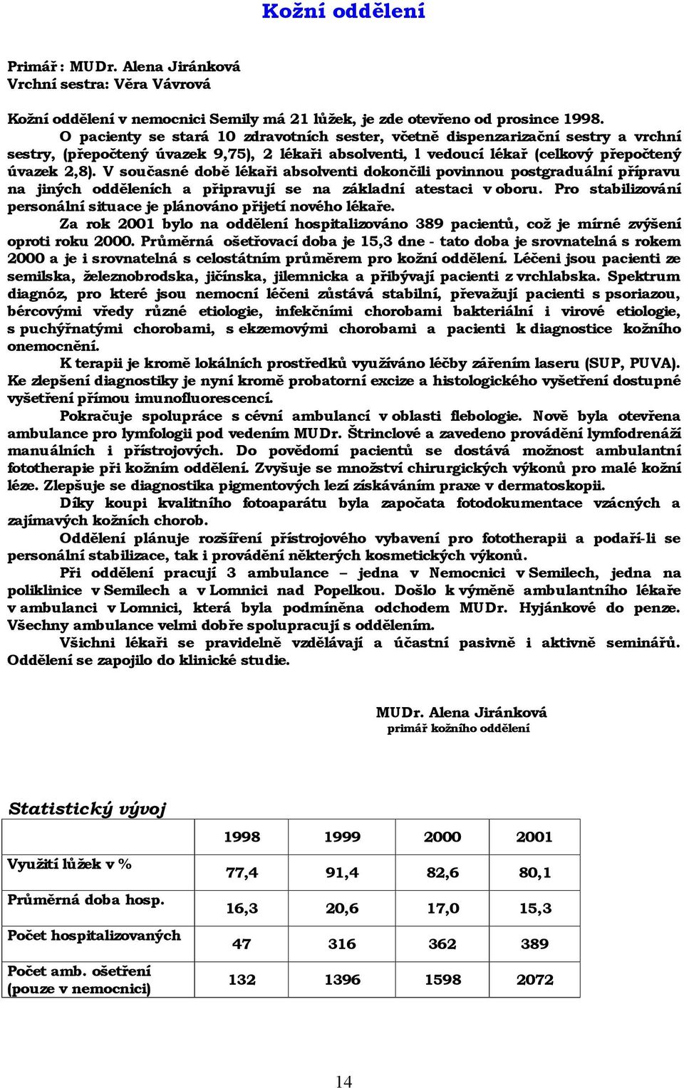 V souč asné době lékaři absolventi dokonč ili povinnou postgraduálnípřípravu na jiných oddě leních a připravují se na základní atestaci v oboru.