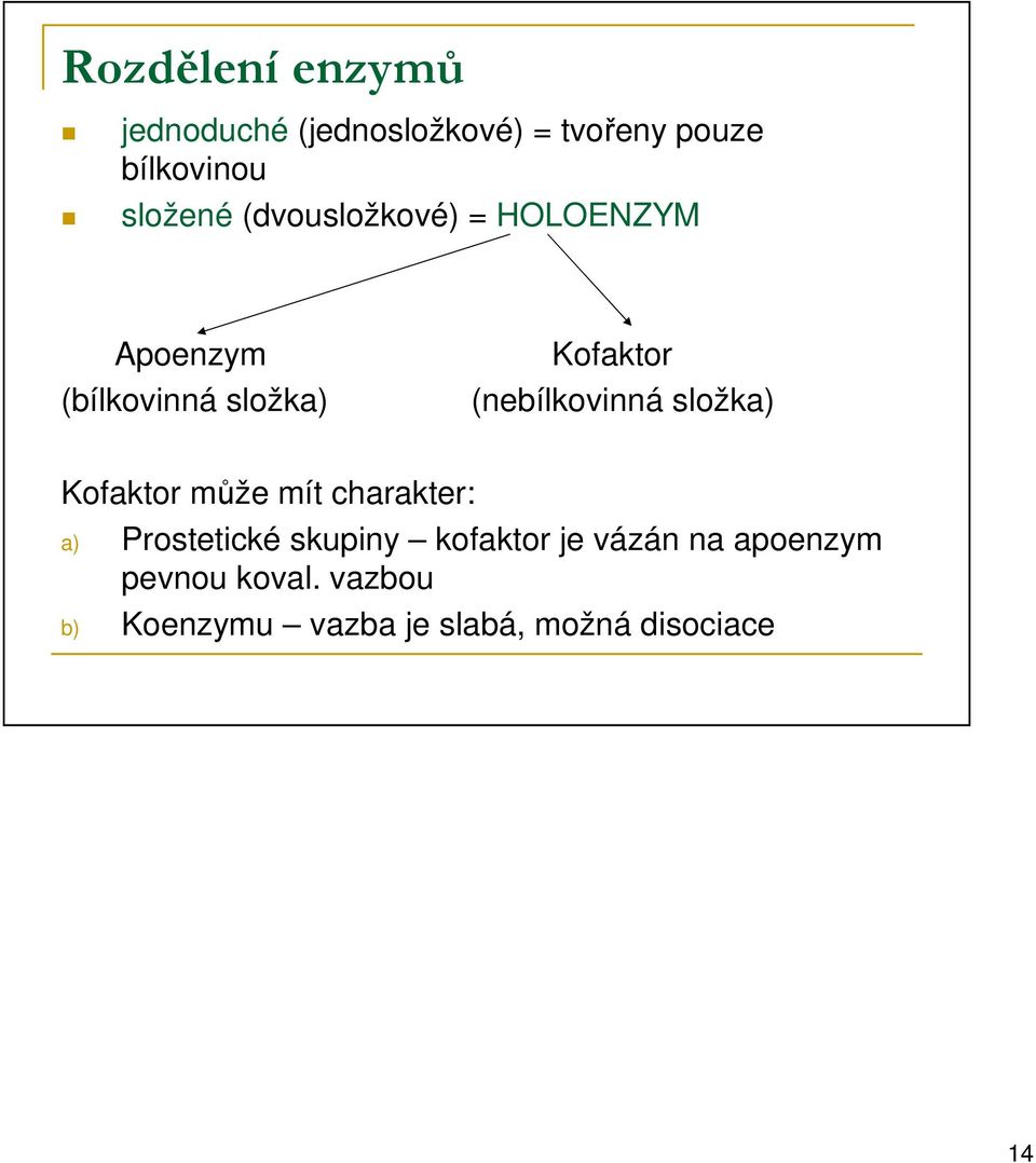 složka) Kofaktor může mít charakter: a) Prostetické skupiny kofaktor je vázán