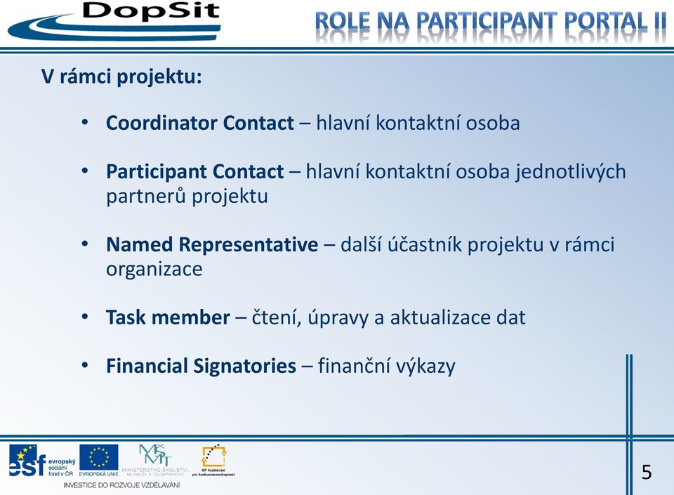 projektu Named Representative další účastník projektu v rámci