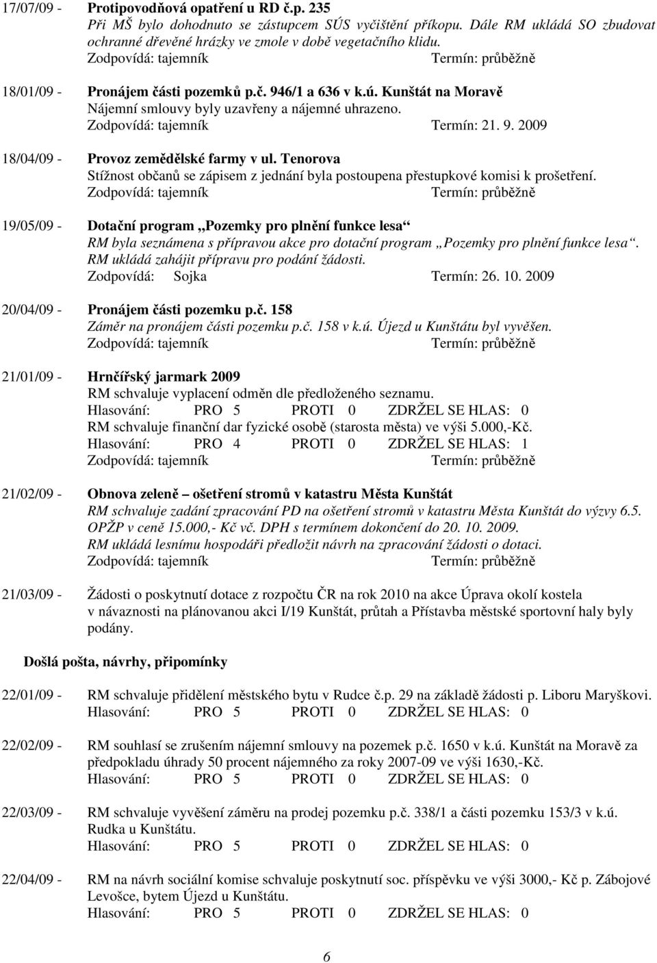 Tenorova Stížnost občanů se zápisem z jednání byla postoupena přestupkové komisi k prošetření.