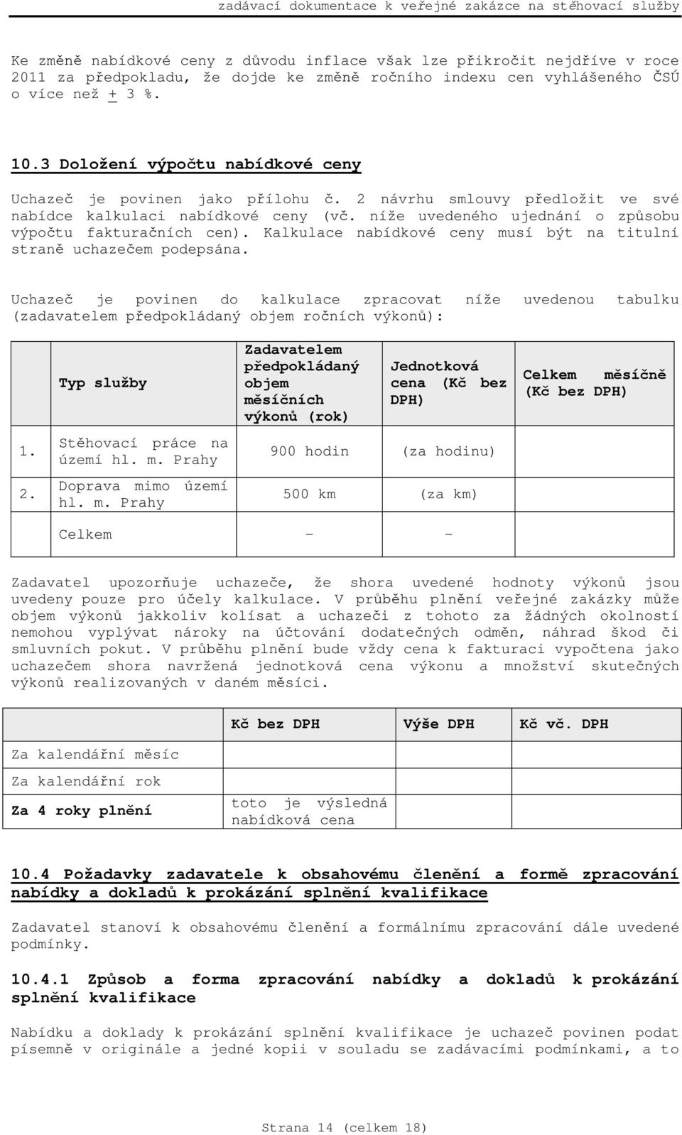 Kalkulace nabídkové ceny musí být na titulní stran uchaze em podepsána.