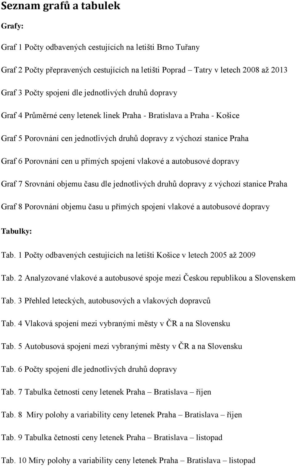 přímých spojení vlakové a autobusové dopravy Graf 7 Srovnání objemu času dle jednotlivých druhů dopravy z výchozí stanice Praha Graf 8 Porovnání objemu času u přímých spojení vlakové a autobusové