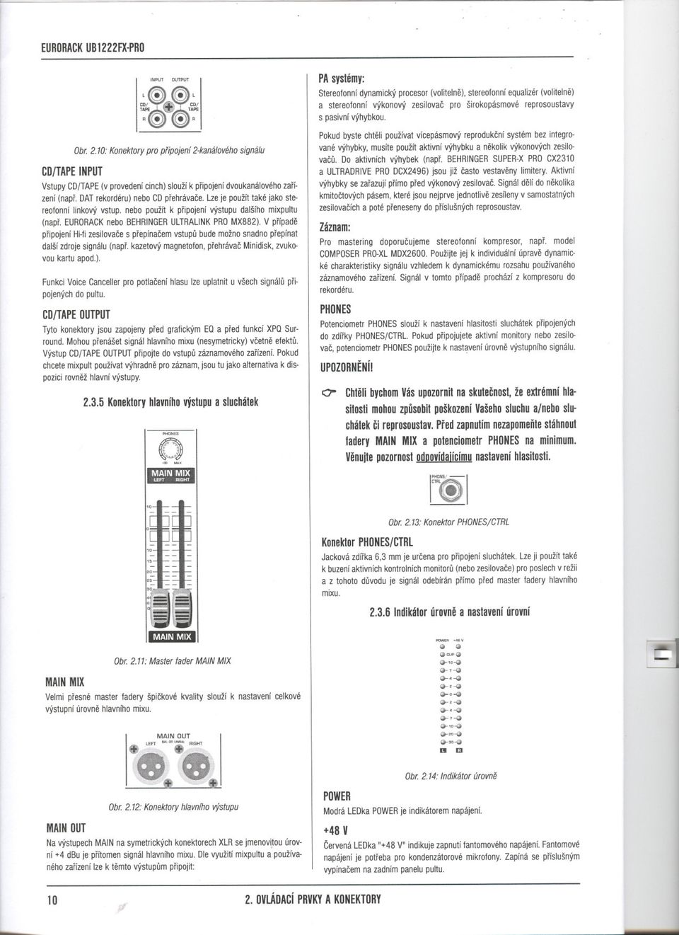 10: Konektory pro pripojení 2-kanálovéhosignálu CD/TAPE INPUT Vstupy CD/TAPE(v provedenícinch) sloužík pripojenídvoukanálovéhozarízení (napr. DATrekordéru) nebo CDprehrávace.