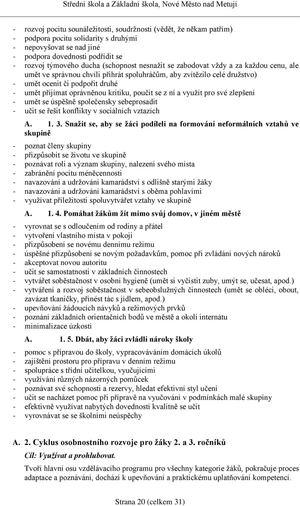 kritiku, poučit se z ní a využít pro své zlepšení - umět se úspěšně společensky sebeprosadit - učit se řešit konflikty v sociálních vztazích A. 1. 3.