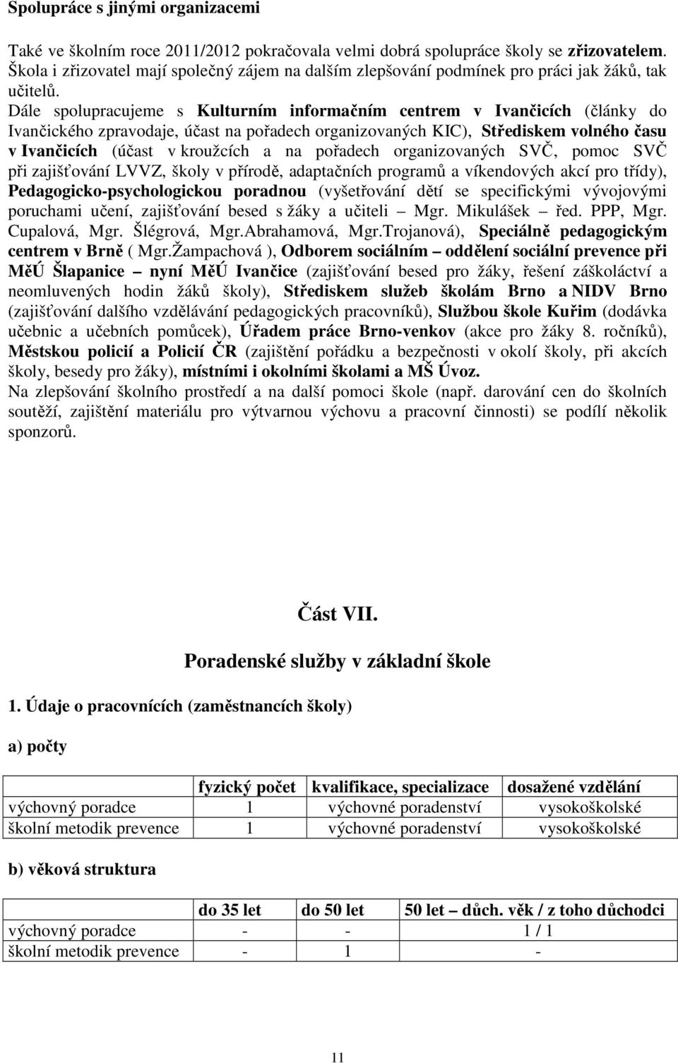 Dále spolupracujeme s Kulturním informačním centrem v Ivančicích (články do Ivančického zpravodaje, účast na pořadech organizovaných KIC), Střediskem volného času v Ivančicích (účast v kroužcích a na