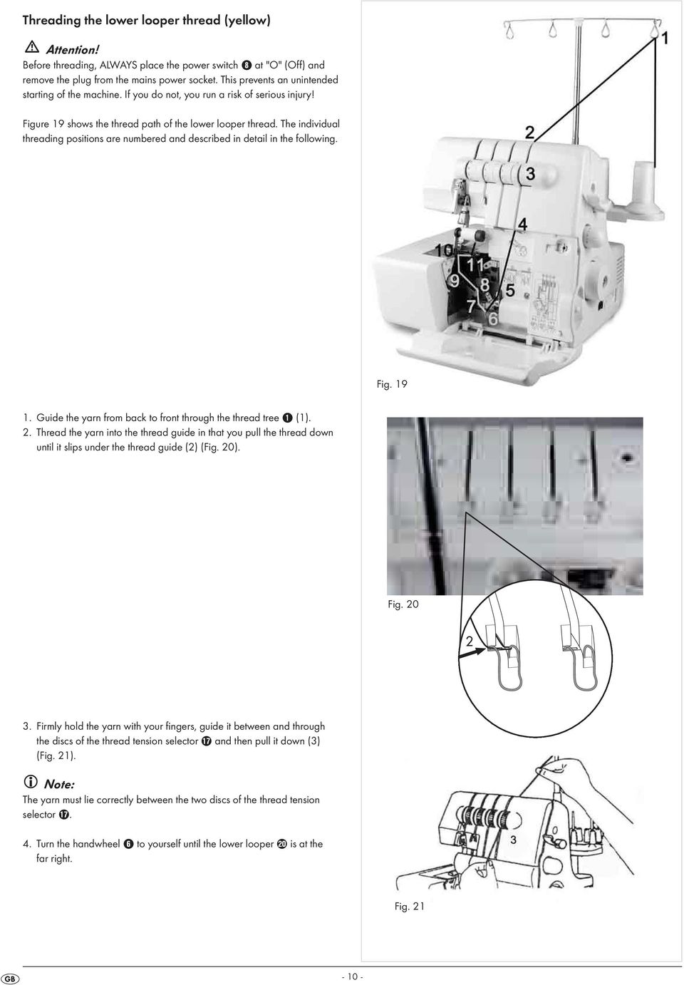 The individual threading positions are numbered and described in detail in the following. Fig. 19 1. Guide the yarn from back to front through the thread tree 1 (1). 2.