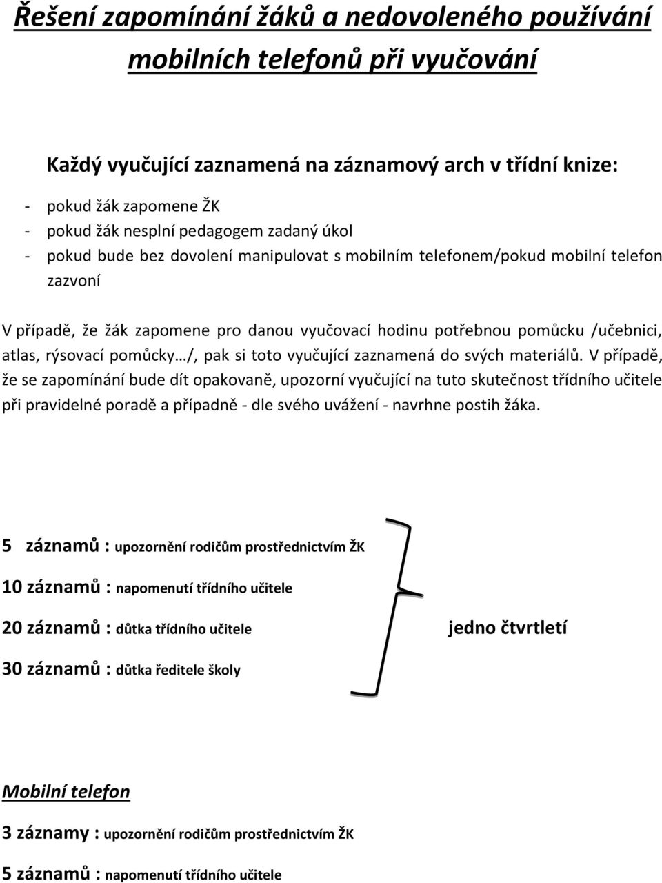 pomůcky /, pak si toto vyučující zaznamená do svých materiálů.