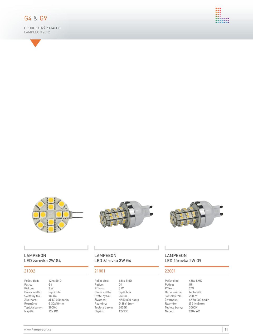 diod: Teplota barvy: 18ks SMD G4 3 W teplá bílá 250lm Ø 38x16mm 3000K 12V DC Počet diod: