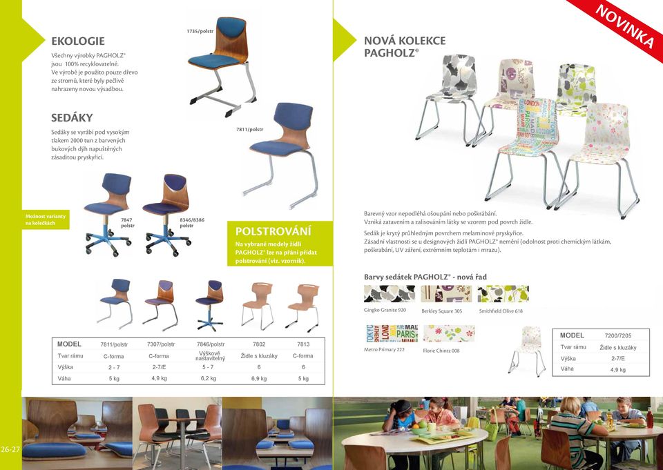 7811/polstr Možnost varianty na kolečkách 7847 polstr 8346/8386 polstr POLSTROVÁNÍ Na vybrané modely židlí PAGHOLZ lze na přání přidat polstrování (viz. vzorník).