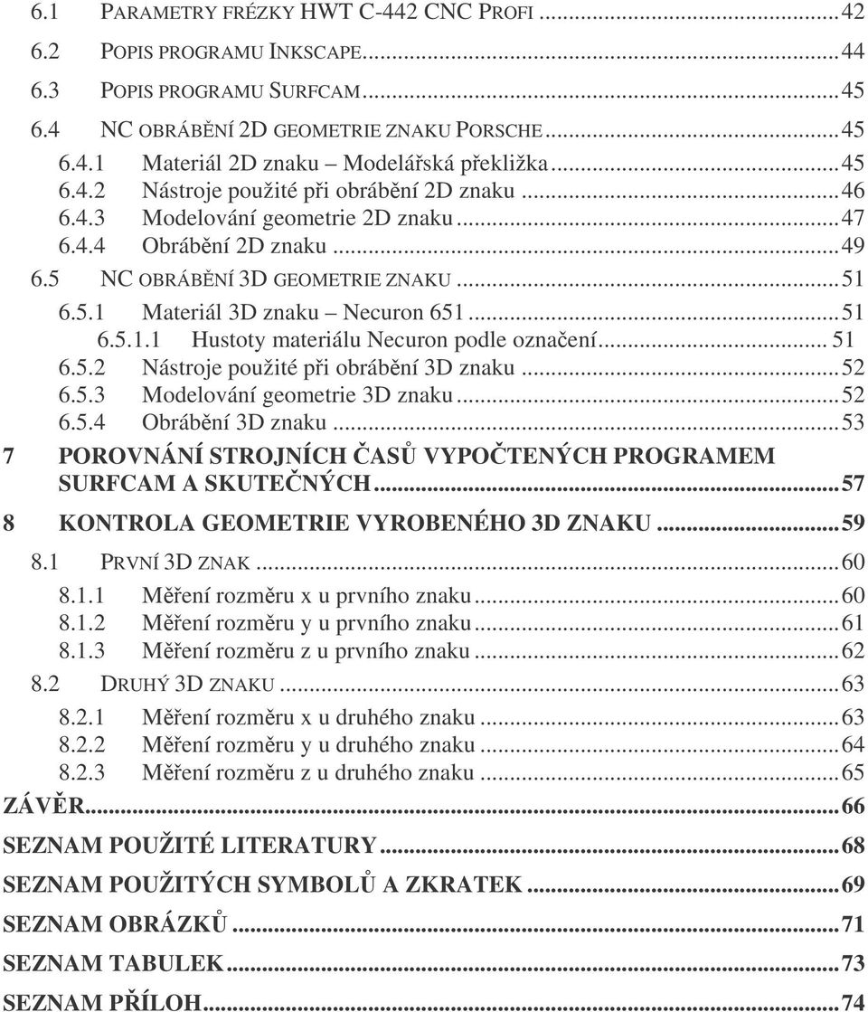 ..51 6.5.1.1 Hustoty materiálu Necuron podle oznaení... 51 6.5.2 Nástroje použité pi obrábní 3D znaku...52 6.5.3 Modelování geometrie 3D znaku...52 6.5.4 Obrábní 3D znaku.