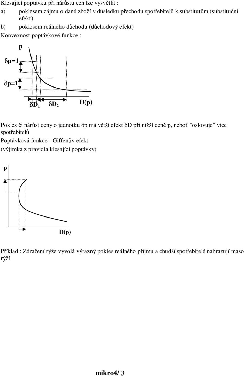 nárst cen o jednotku má vtší efekt D i nižší cen, nebo "oslovuje" více sotebitel Potávková funkce - Giffenv efekt (výjimka