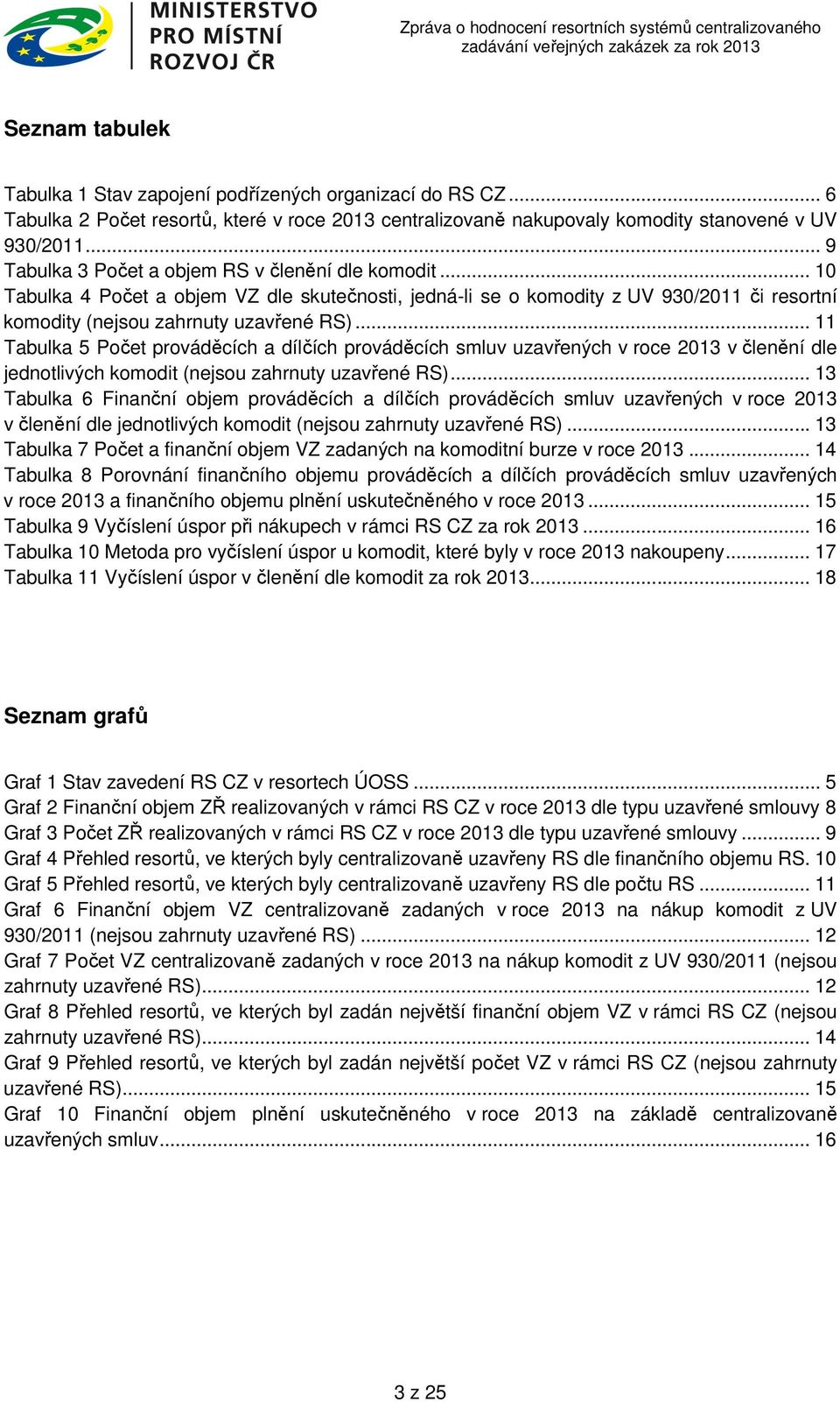 .. 11 Tabulka 5 Počet prováděcích a dílčích prováděcích smluv uzavřených v roce 2013 v členění dle jednotlivých komodit (nejsou zahrnuty uzavřené RS).