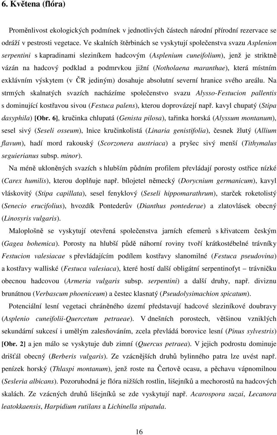 (Notholaena maranthae), která místním exklávním výskytem (v ČR jediným) dosahuje absolutní severní hranice svého areálu.