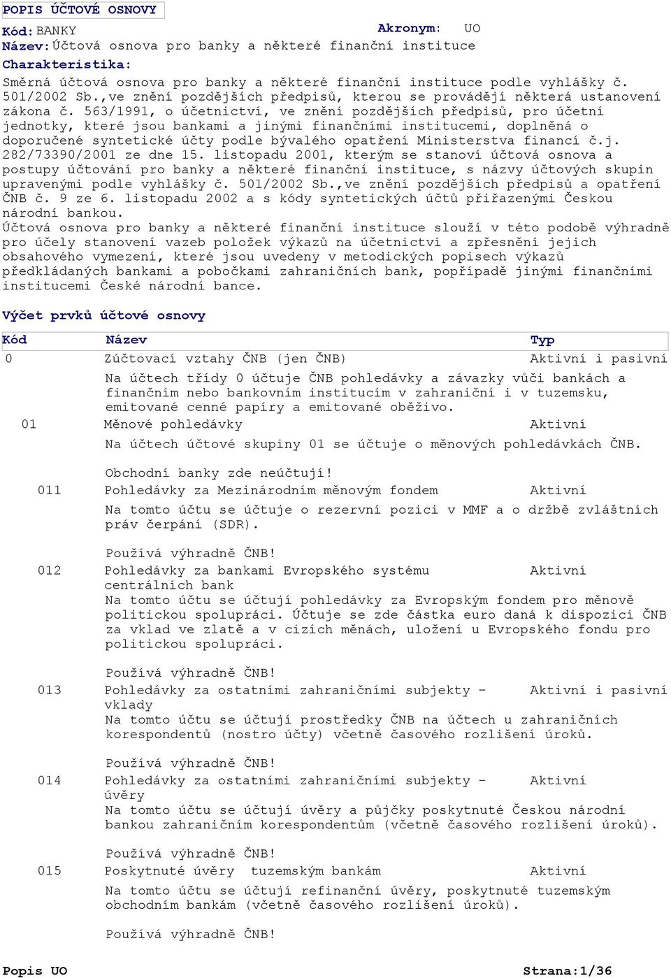 Ministerstva financí č.j. 282/73390/2001 ze dne 15.