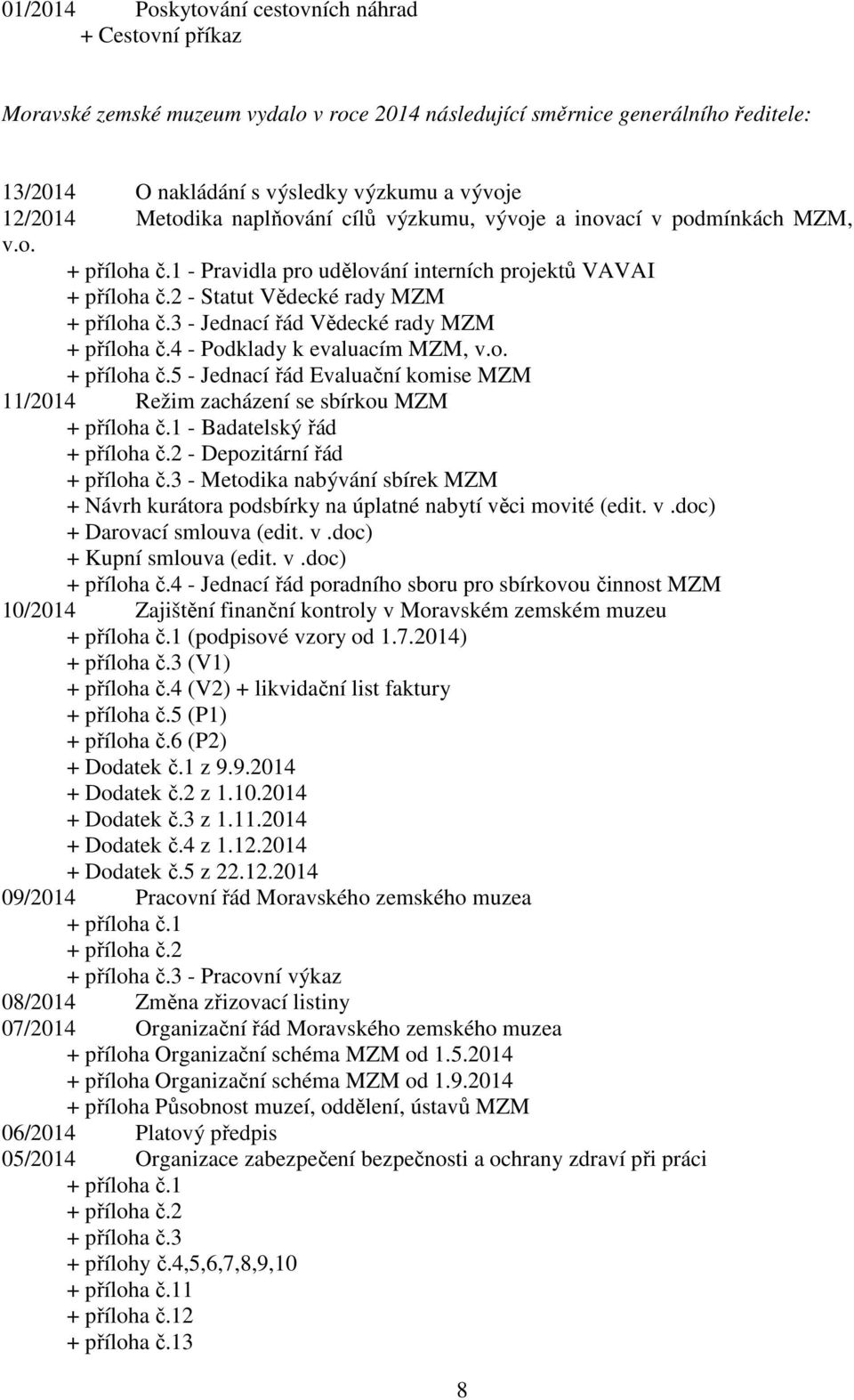 3 - Jednací řád Vědecké rady MZM + příloha č.4 - Podklady k evaluacím MZM, v.o. + příloha č.5 - Jednací řád Evaluační komise MZM 11/2014 Režim zacházení se sbírkou MZM + příloha č.