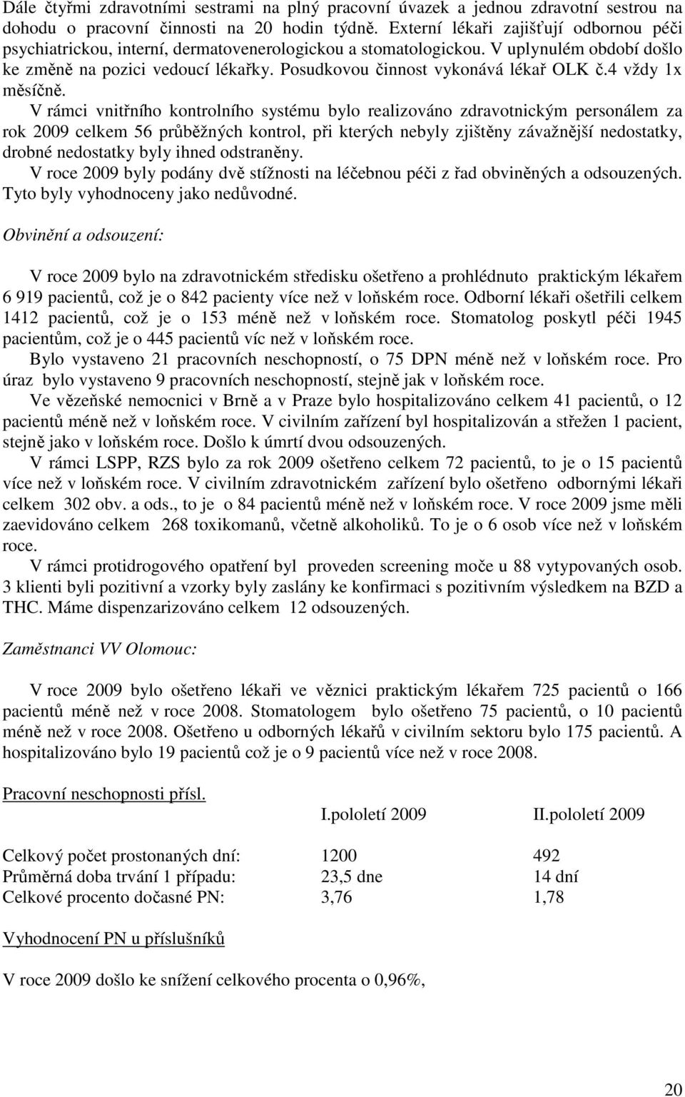 Posudkovou činnost vykonává lékař OLK č.4 vždy 1x měsíčně.