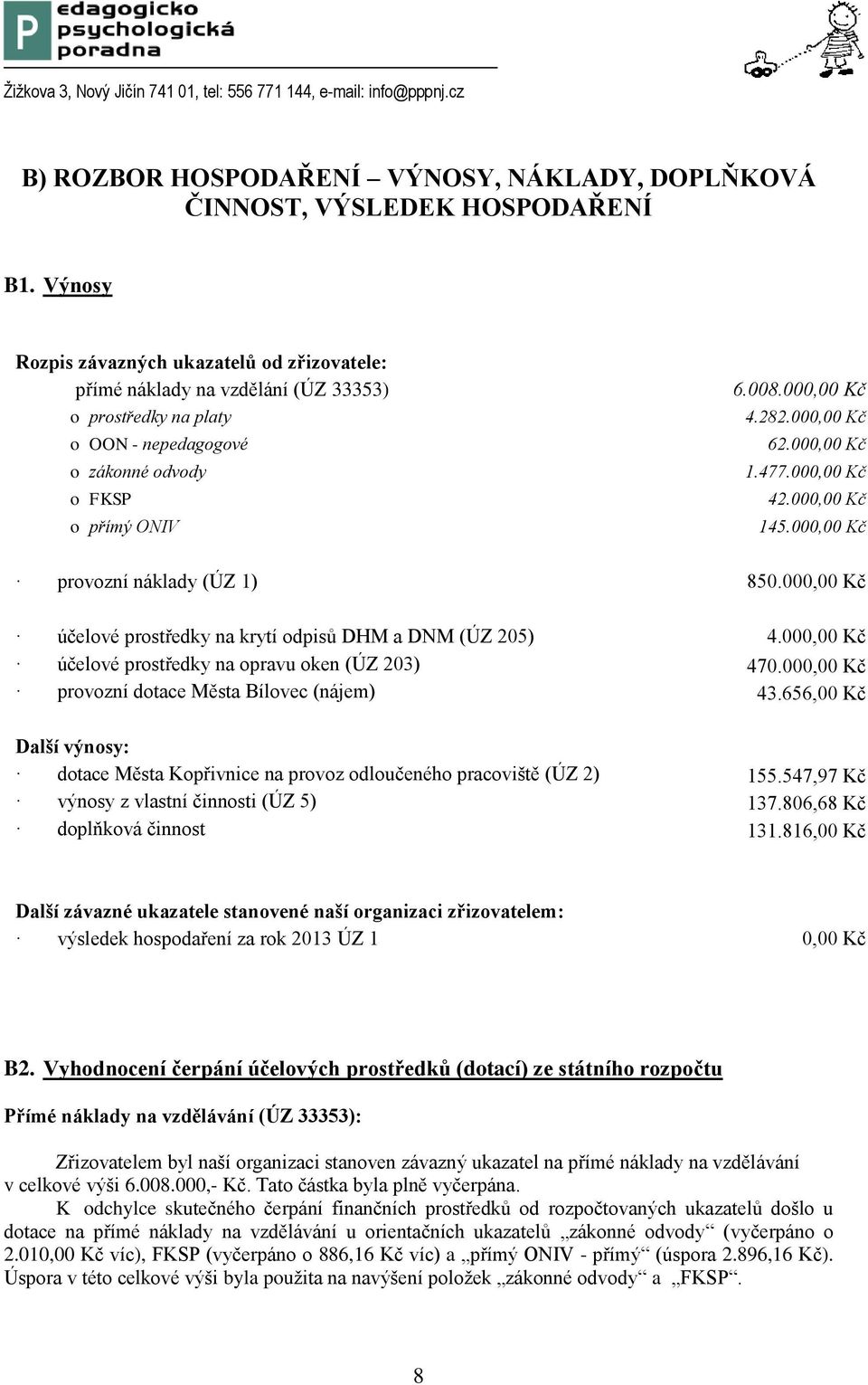 000,00 Kč 62.000,00 Kč 1.477.000,00 Kč 42.000,00 Kč 145.000,00 Kč provozní náklady (ÚZ 1) 850.000,00 Kč účelové prostředky na krytí odpisů DHM a DNM (ÚZ 205) 4.