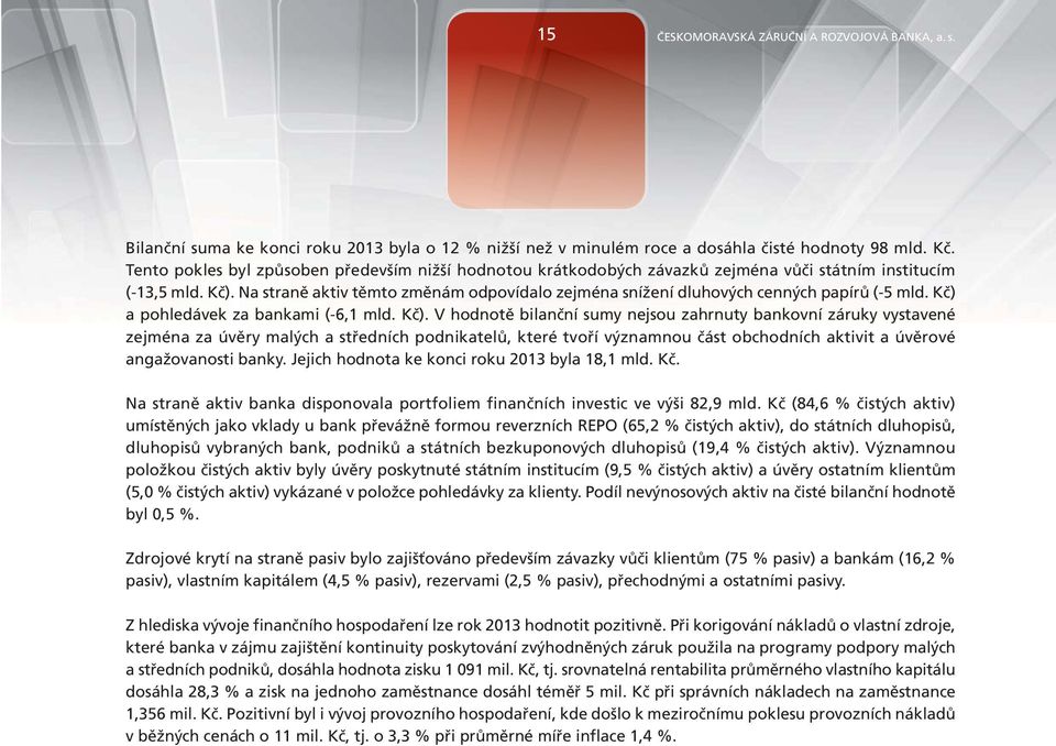 Na straně aktiv těmto změnám odpovídalo zejména snížení dluhových cenných papírů (-5 mld. Kč) 